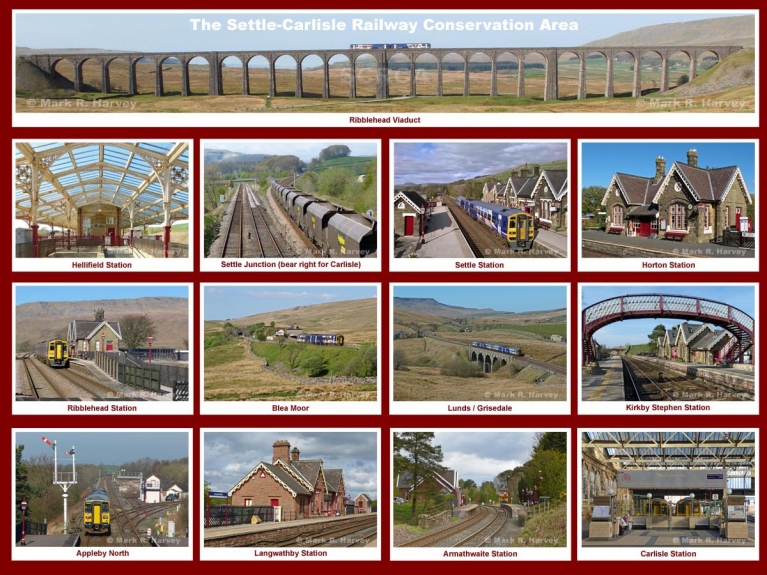 Montage of 13 photos illustrating the scenic qualities of the Settle-Carlisle Railway Conservation Area.