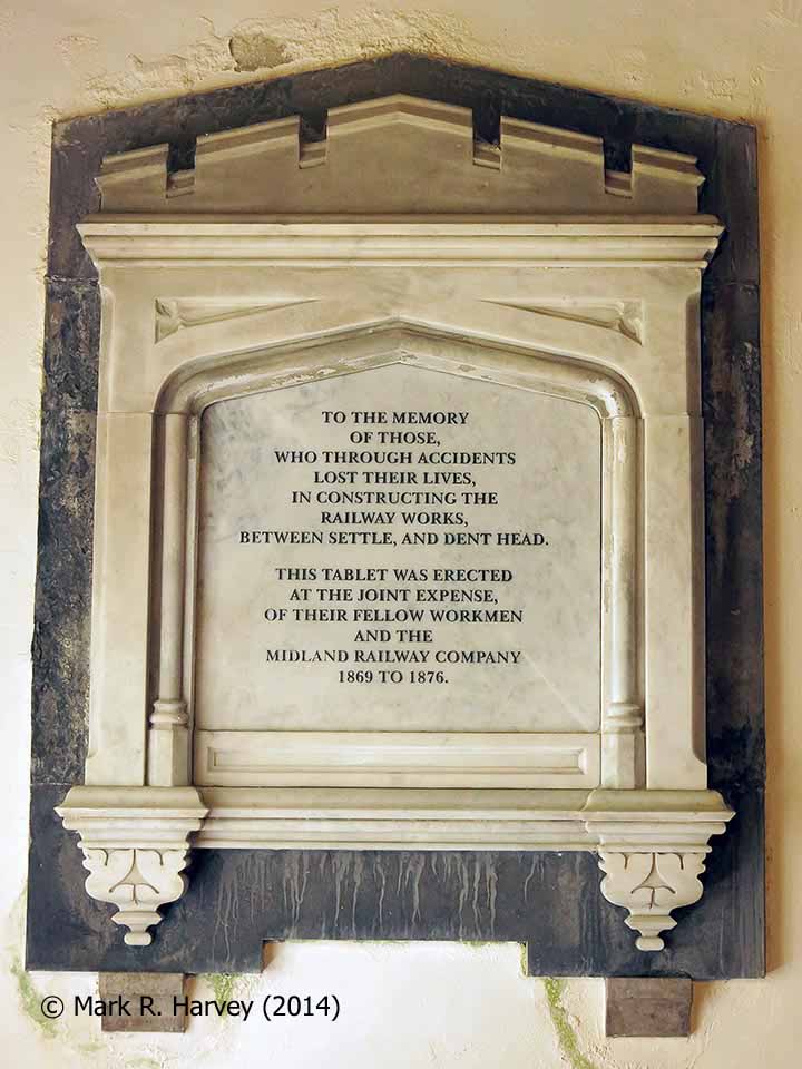 Memorial to Settle-Carlisle Railway construction workers in St Leonards' Church.