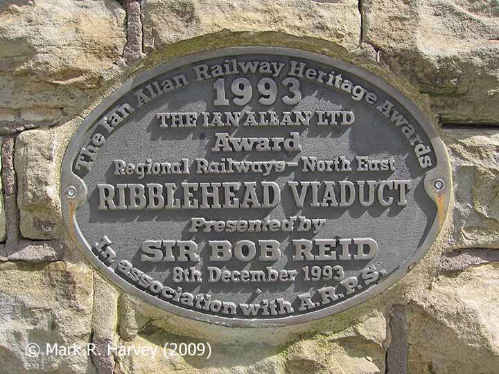 Ribblehead Viaduct Memorial Cairn: Ian Allen plaque on southwest face.