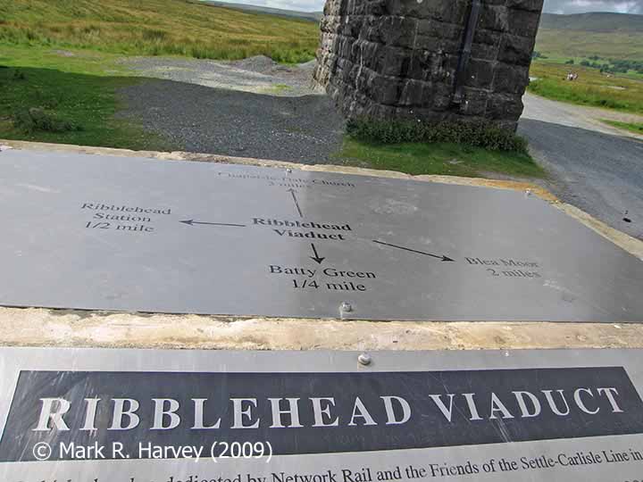 Ribblehead Viaduct Memorial Cairn: the orientation plaque on top.