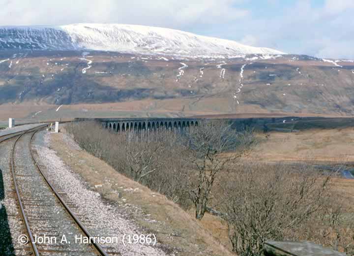 The double-track formation becomes single-track just south of Ribblehead Viaduct.