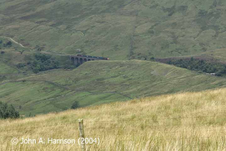 Artengill Viaduct (west face) and SAC83 viewed from the northern flank of Blea Moor.