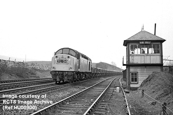 Ais Gill Signal Box and Sidings, context view from northeast with 40 382.