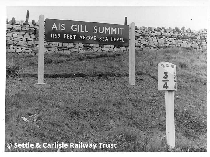 Ais Gill 'Up' side summit sign and Milepost 259¾, context from W.