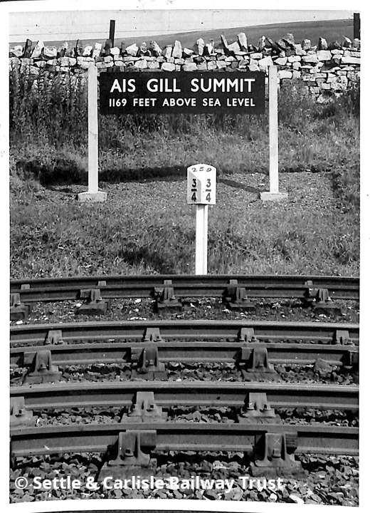 Ais Gill 'Up' side summit sign and Milepost 259¾, NW elevation.