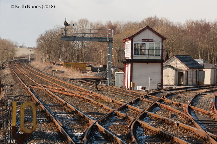 Appleby Signal Box: Context view from the south west in sun before a short snowstorm.