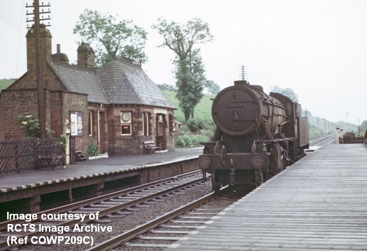 Culgaith Station, view to ESE from 'Down' platform with 8F (WD) No. 90141.