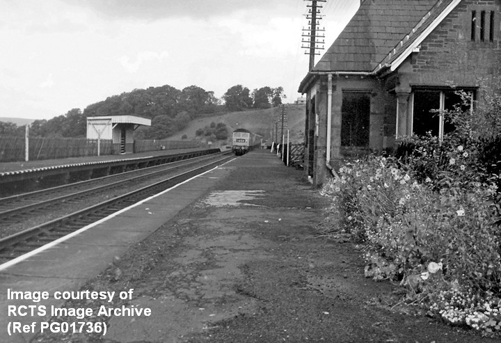 Culgaith Station looking WNW, with platforms, waiting shelter & booking office.