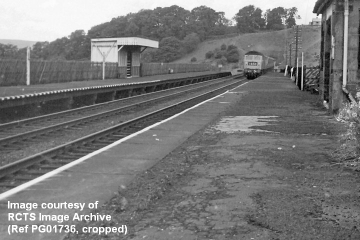 Culgaith Station platforms ('Down' = left, 'Up' = right), looking west-northwest.