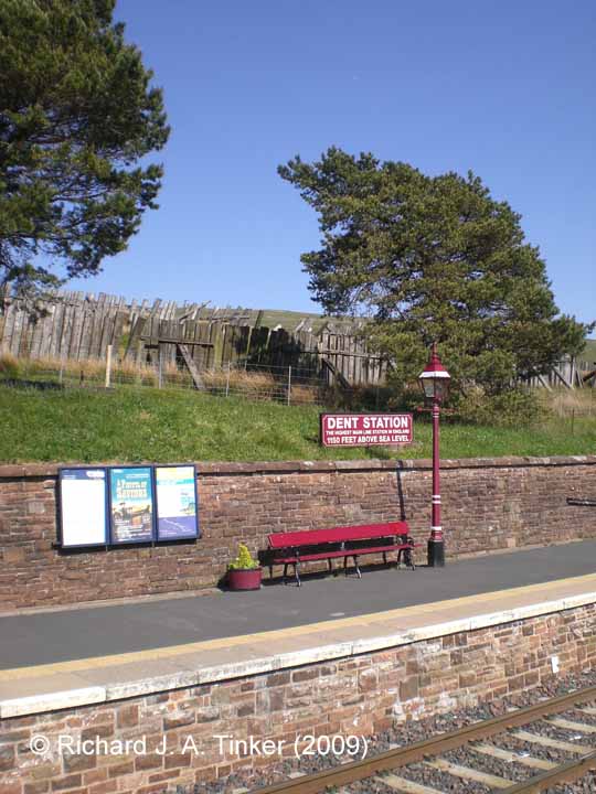 Dent Station Passenger Platform (Up): platform fittings & location sign (2009)