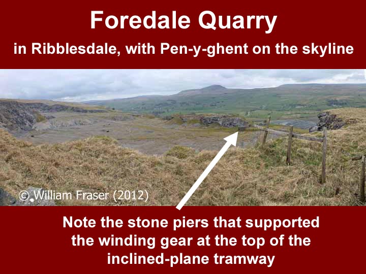 A wide-angle (annotated) view of Foredale Quarry from the southwest.