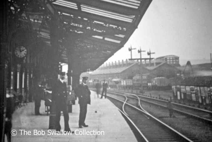 Hellifield Station 'Up' platform and canopy, with Engine Shed / MPD beyond.