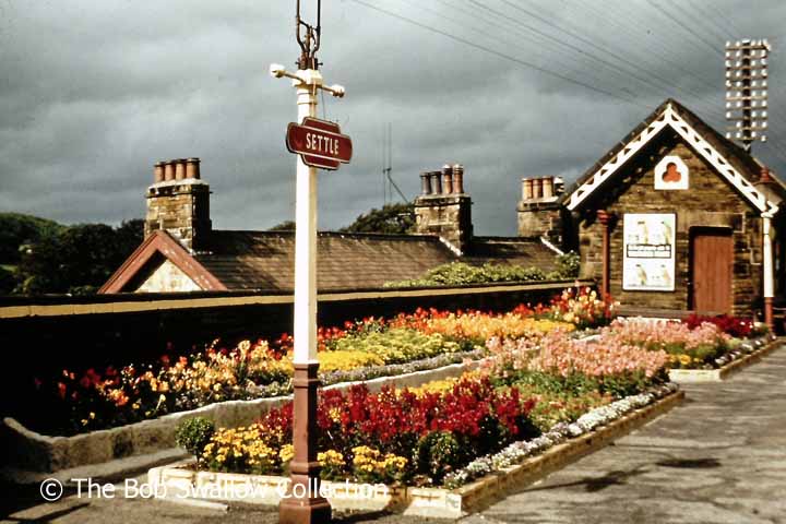 Settle Station 'Down' Platform flower beds and waiting room