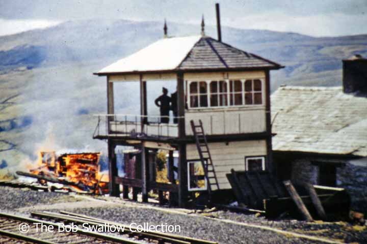 Dent Station Signal Box, viewed from the north during demolition