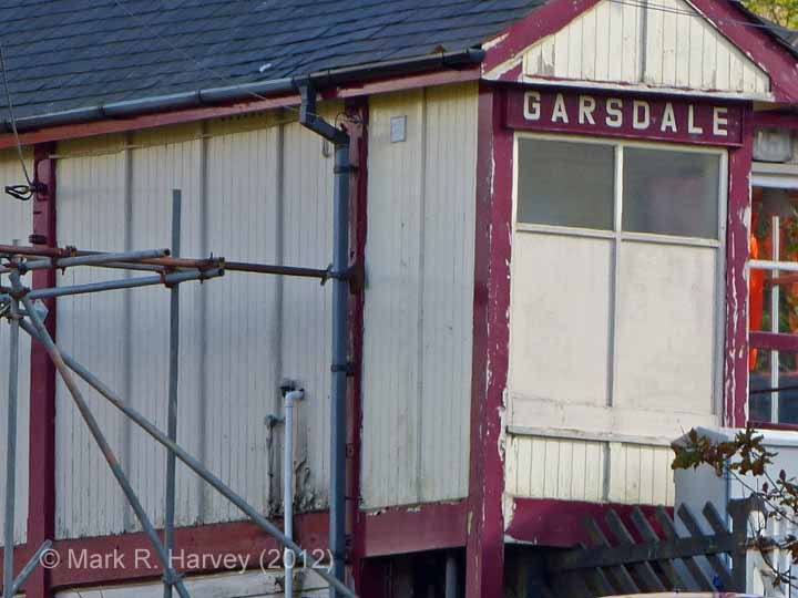 Garsdale Signal Box: Scaffolding support and peeling paint