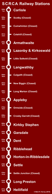 A map showing the location of the Settle-Carlisle Railway Conservation Area (SCRCA).