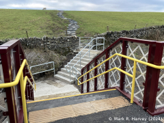 Horton-in-Ribblesdale Station footbridge, west footpath exit from the east.