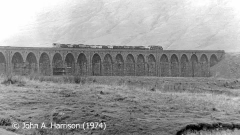 Ribblehead Viaduct from the east-southeast. Note the scaffolding around pier 10.