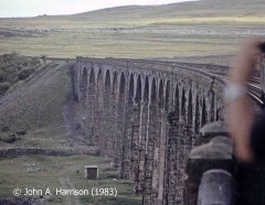 The northeast face of Ribblehead Viaduct, taken from southbound train looking SE.