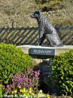 Ruswarp Statue in spring, elevation view from the WNW.