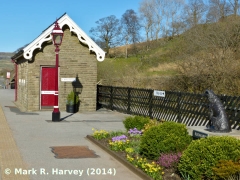 Ruswarp Statue and Garsdale Station toilet block, context view from the WSW.