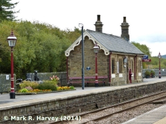 Ruswarp Statue and Garsdale Station Up waiting room, context view from the NE.