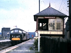 Garsdale Signal Box: NW Elevation with passing 'Peak' class diesel.