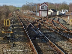 Appleby North Jn. from SE, with sidings, Signal Box, Joiners Shop & 275½ Milepost beyond.