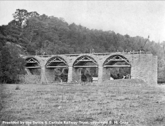 Crowdundle Viaduct under construction with workers posing for the photographer.