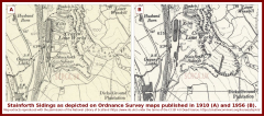 Stainforth Sidings as depicted on Ordnance Survey maps published in 1910 & 1956.