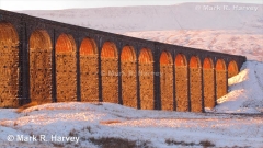 Ribblehead Viaduct from the southeast at midwinter sunset