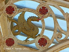 Hellifield Station platform canopy detail: Wyvern emblem