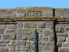 Ribblehead Viaduct: Close-up view of the north-eastern datestone (1875)