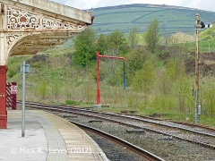 Hellifield station: modern 'up' water column, viewed from the SE