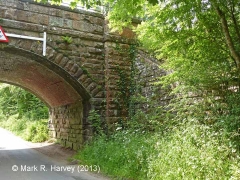 Bridge SAC/229 (Leazes Hill, PROW): North-west wingwall, abutment and brick-arch