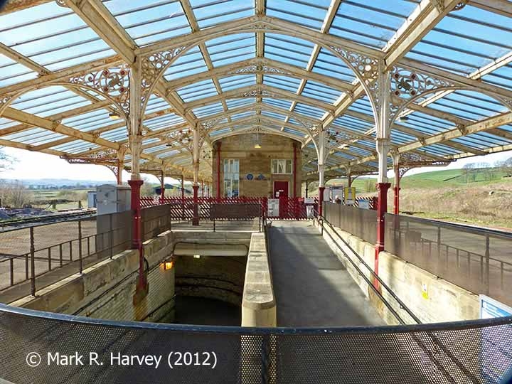 Hellifield Station: Platform canopy and subway access ramp Hellifield Station: Platform canopy and subway access ramp